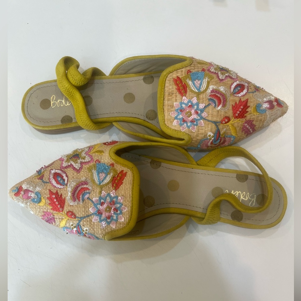 **RARE** Boden Embroidered Rafia Pointed Flats UK 40 - Picture 7 of 8